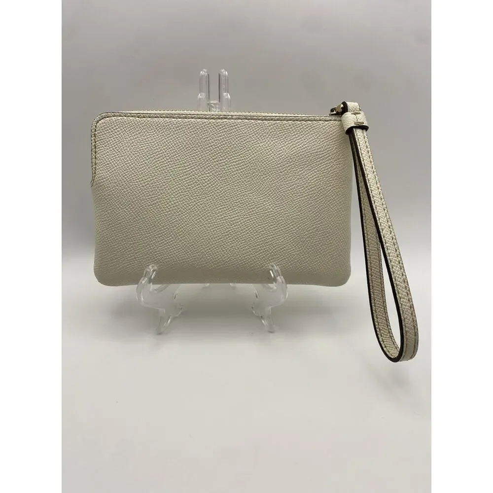 COACH Crossgrain Leather Corner Zip Wristlet Wallet Chalk F58032 MSRP $75